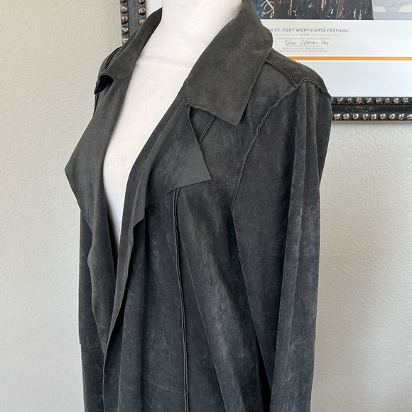 Suede Soft Surroundings Gray Suede Like Duster Petite Large - Picture 3 of 5